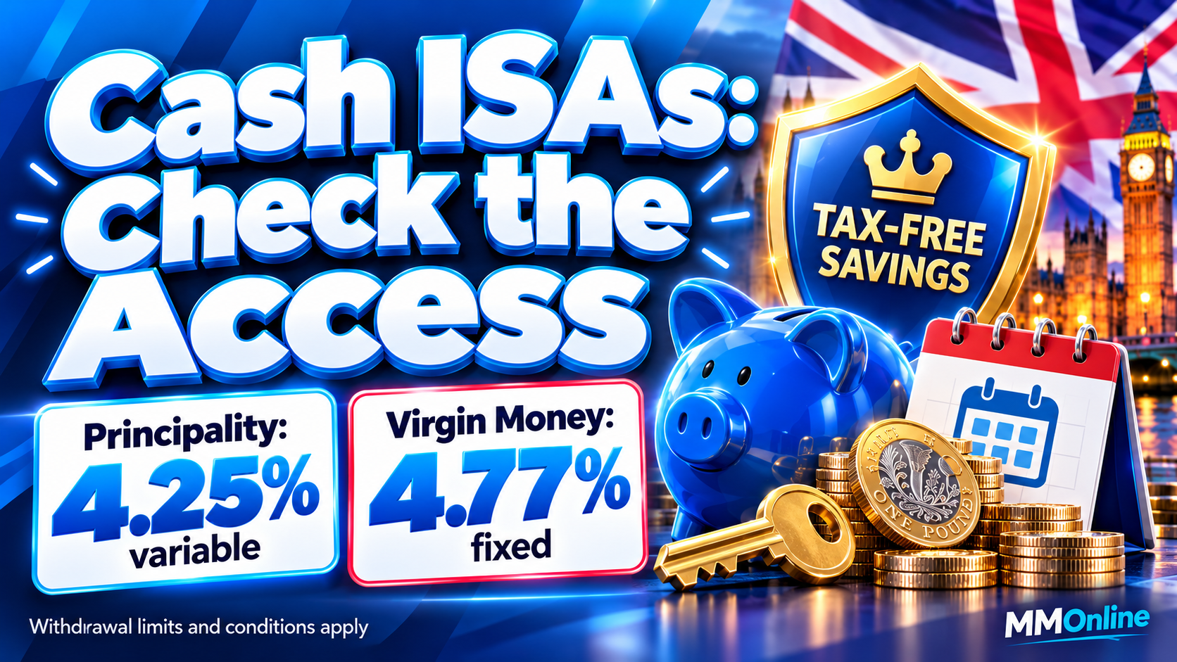 Cash ISA comparison showing Principality at 4.25% variable and Virgin Money at 4.77% fixed